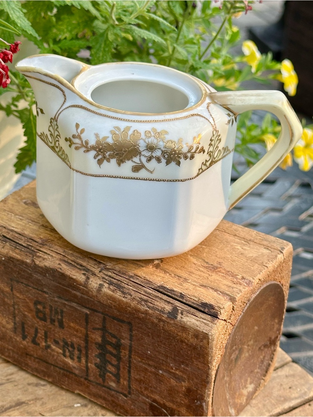 Vintage Japan Porcelain Creamer Gold Floral White Cream Pitcher